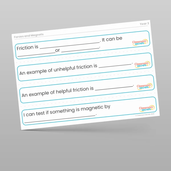 An image of the Forces and Magnets Stem Sentences Resource