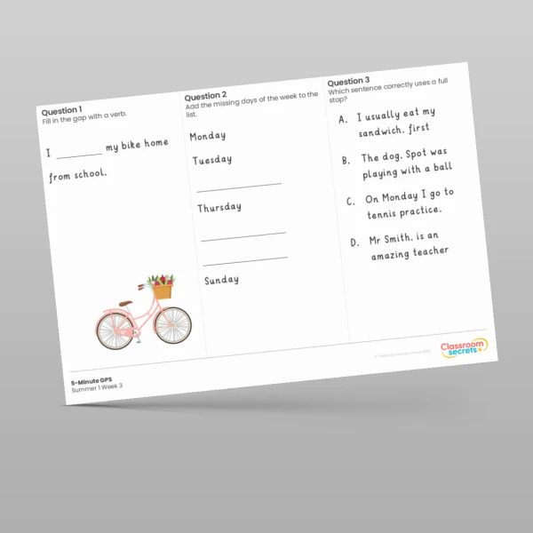 An image of the 5-Minute GPS Summer 1 Week 3 Resource