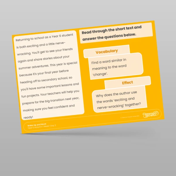 An image of the Free Autumn 1 Week 1 Wake Up and Work Resource