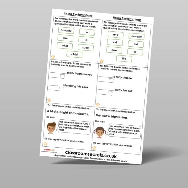 An image of the Using Exclamations Application and Reasoning Resource