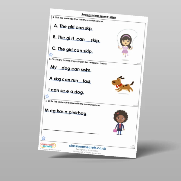 An image of the Recognising Space Sizes Homework Resource