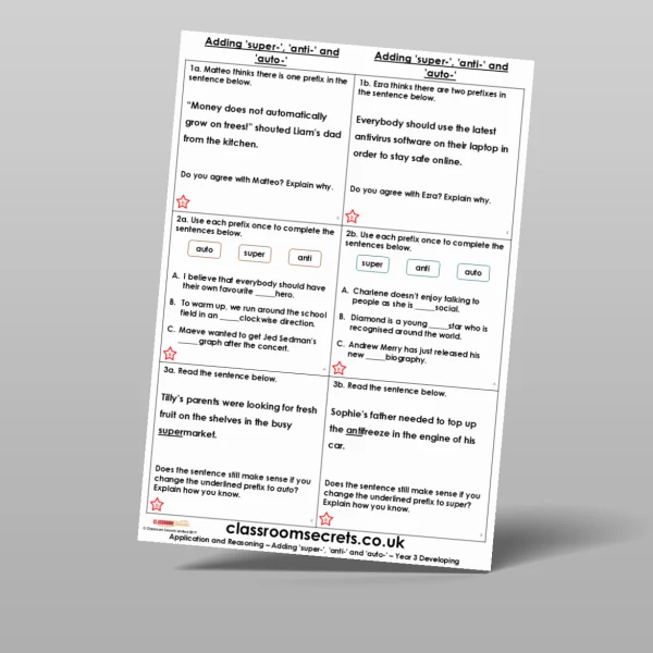 An image of the Adding ‘super-’, ‘anti-’ and ‘auto-’ Application and Reasoning Resource