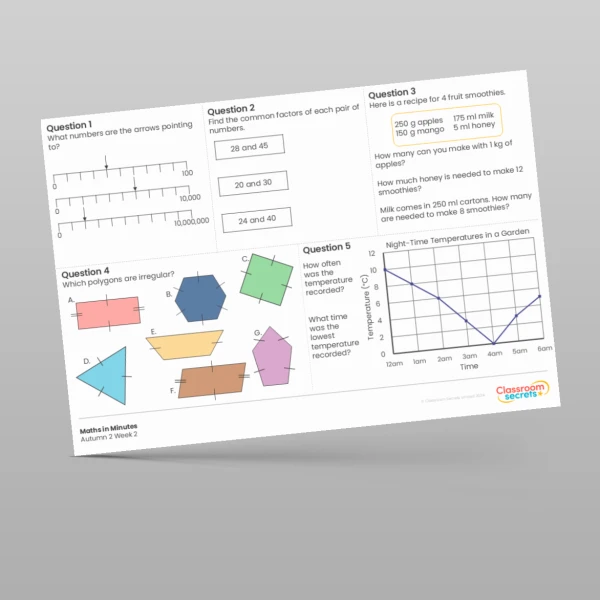 An image of the Autumn 2 Week 2 Maths in Minutes Resource