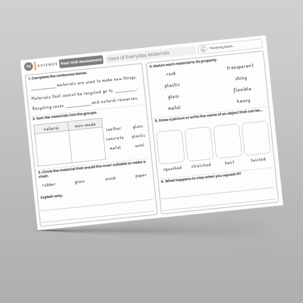 An image of the Uses of Everyday Materials Post-Unit Assessment Resource