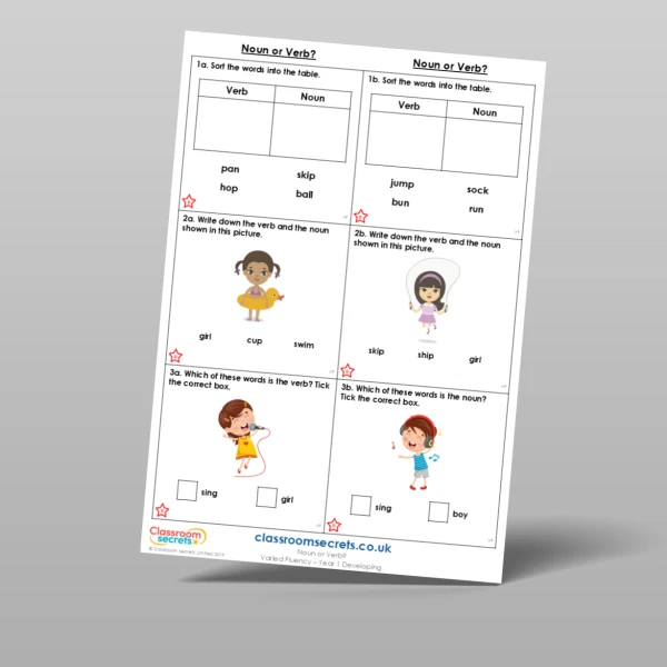 An image of the Noun or Verb? Varied Fluency Resource