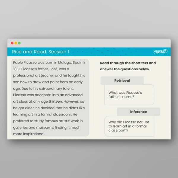 An image of the Rise and Read Picasso Resource
