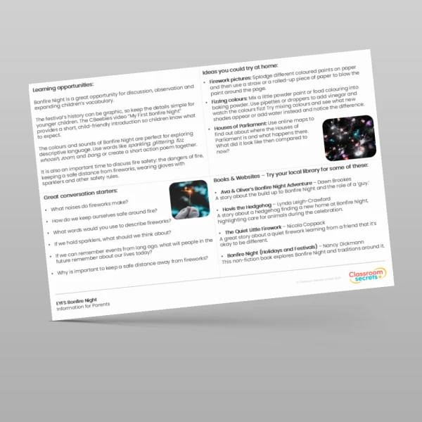 An image of the Bonfire Night Information for Parents Resource