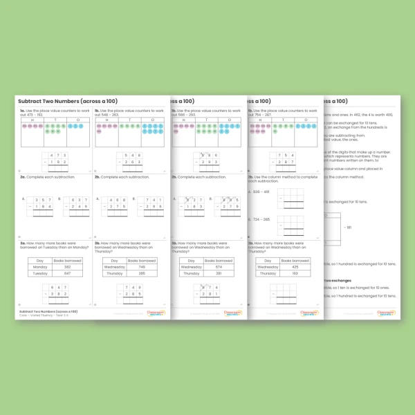 Year 3 Subtract Two Numbers (across a 100) Addition and Subtraction Varied Fluency