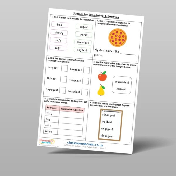 An image of the Suffixes for Superlative Adjectives Mixed Activity Resource