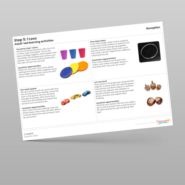 EYFS WR Maths Aligned Planning Reception Step 5 1 Less