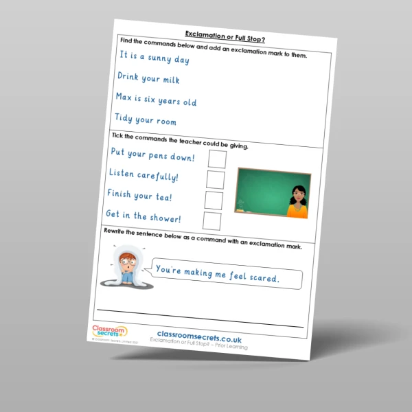 An image of the Exclamation or Full Stop? Prior Learning Resource