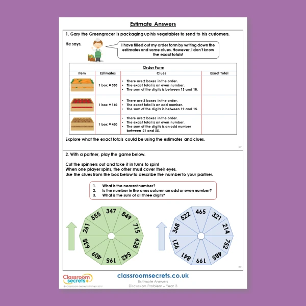 Year 3 Estimate Answers Addition and Subtraction Deeper Reasoning Discussion Problem