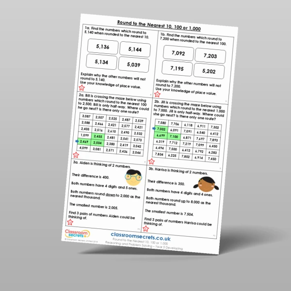 An image of the Round to the Nearest 10, 100 or 1,000 Reasoning and Problem Solving Resource