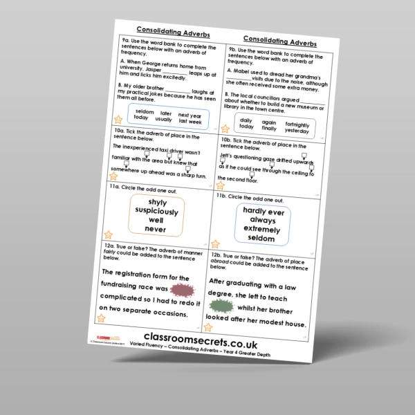 An image of the Consolidating Adverbs Varied Fluency Resource