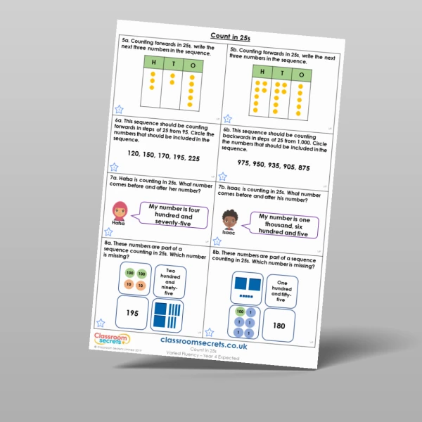 An image of the Count in 25s Varied Fluency Resource