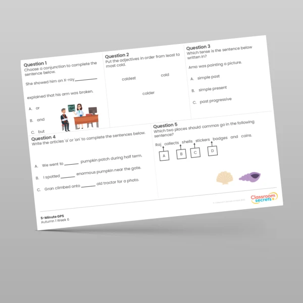 An image of the 5-Minute GPS Autumn 1 Week 6 Resource