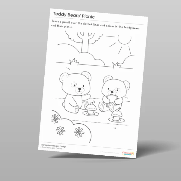 An image of the Teddy Bears' Picnic I Can Draw and Colour Resource
