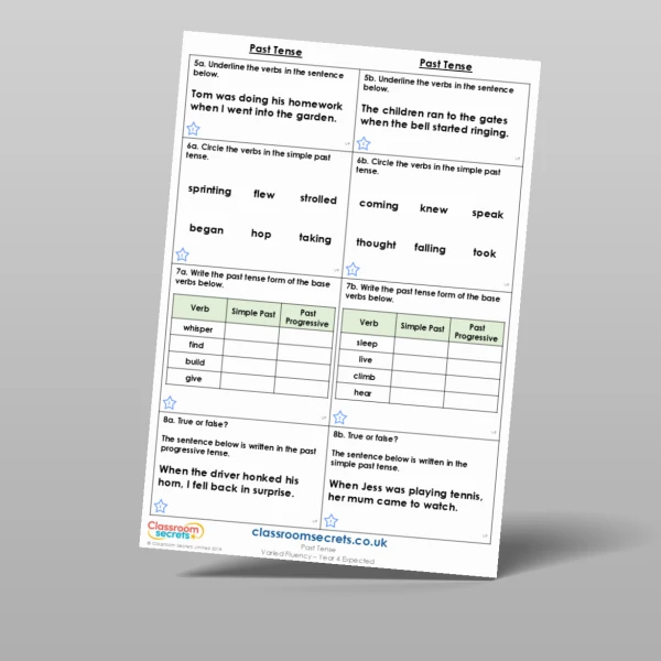 An image of the Past Tense Varied Fluency Resource