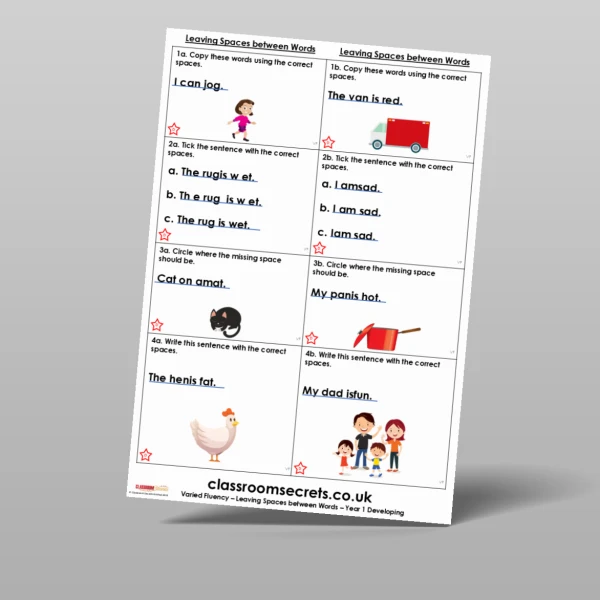 An image of the Leaving Spaces between Words Varied Fluency Resource