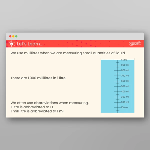 An image of the Measure Capacity and Volume in Millilitres Teaching PPT Resource