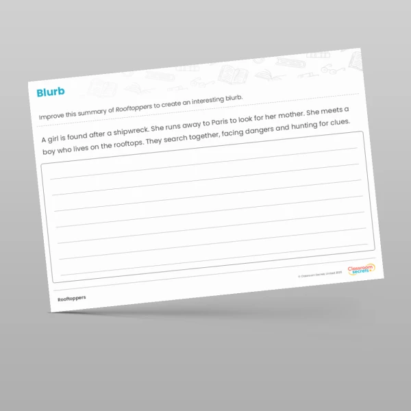 An image of the Rooftoppers Writing Unit Blurb and Book Review Resource