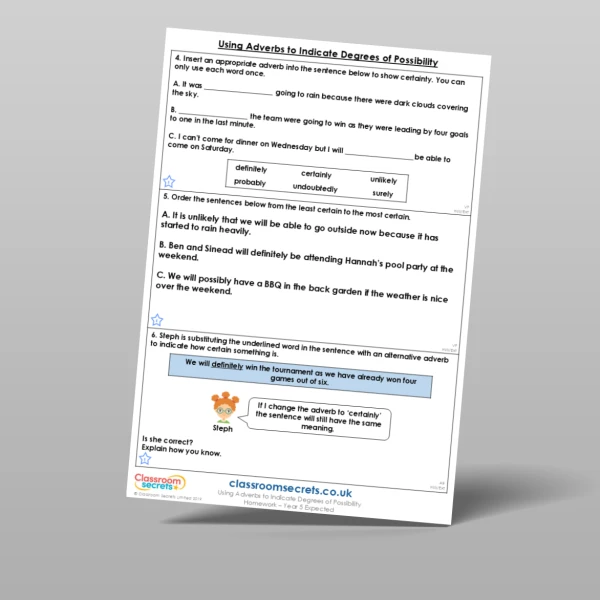 An image of the Using Adverbs to Indicate Degrees of Possibility Homework Resource