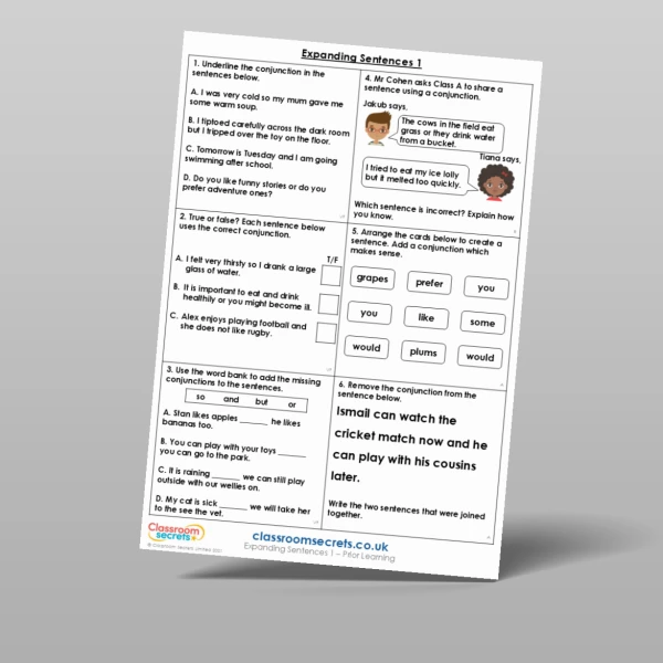 An image of the Expanding Sentences 1 Prior Learning Resource