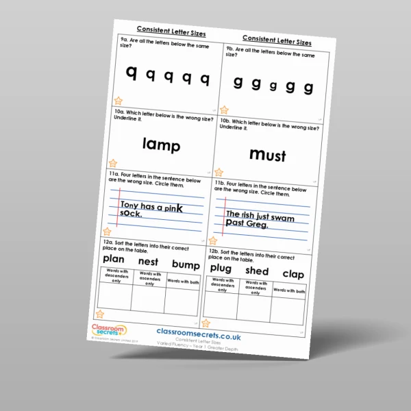 An image of the Consistent Letter Sizes Varied Fluency Resource