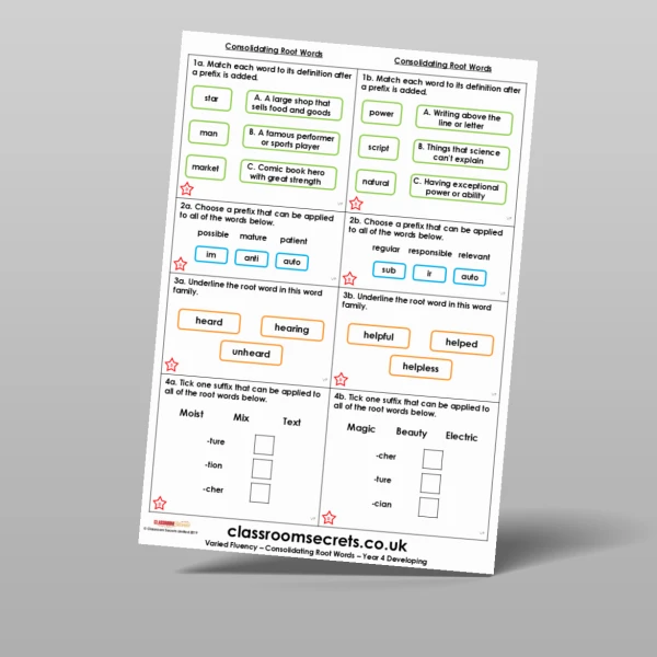 An image of the Consolidating Root Words Varied Fluency Resource