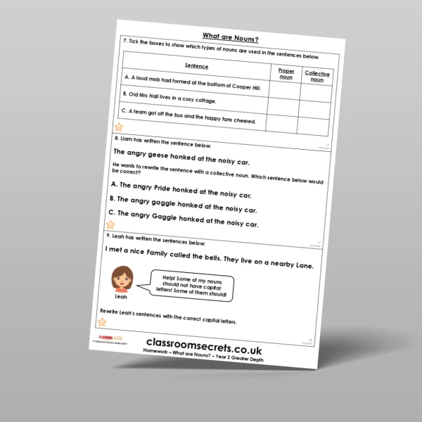 An image of the Free What are Nouns? Homework Resource