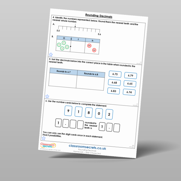 Year 5 Rounding Decimals Homework Resource | Classroom Secrets