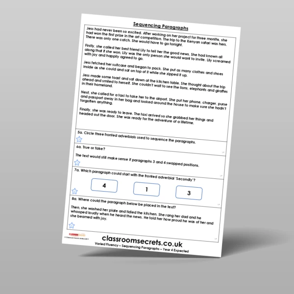 An image of the Sequencing Paragraphs Varied Fluency Resource