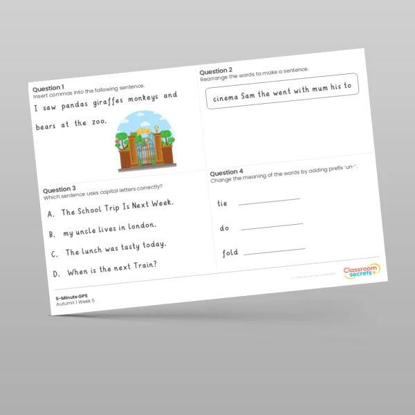 An image of the 5-Minute GPS Autumn 1 Week 5 Resource