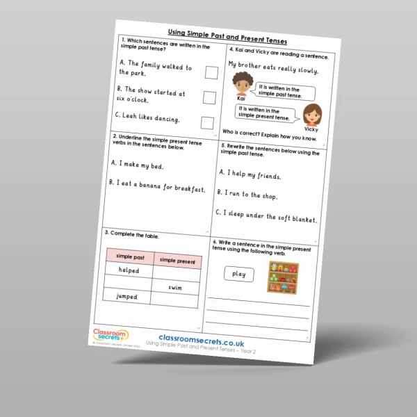An image of the Using Simple Past and Present Tenses Mixed Activity Resource