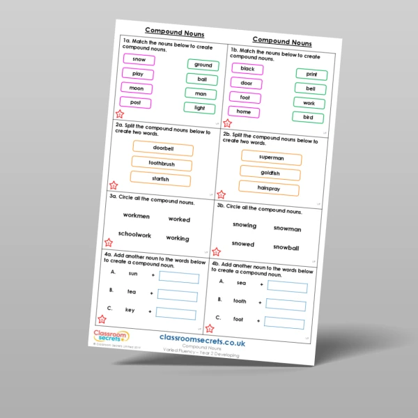 An image of the Free Compound Nouns Varied Fluency Resource