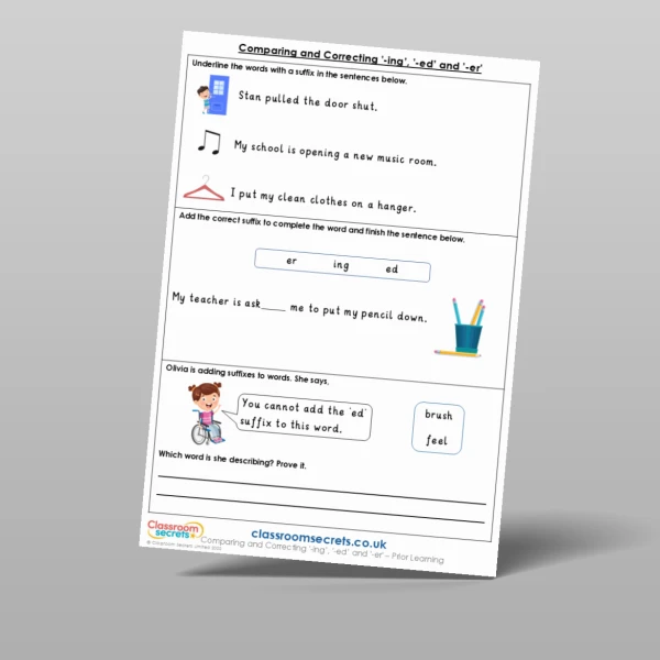 An image of the Comparing and Correcting '-ing', '-ed' and '-er' Prior Learning Resource
