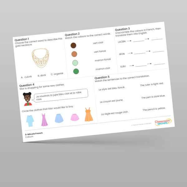 An image of the 5-Minute French Colours Resource
