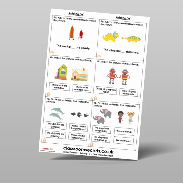 An image of the Adding '-s' Varied Fluency Resource