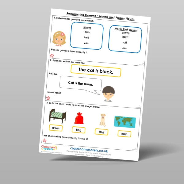 An image of the Recognising Common Nouns and Proper Nouns Homework Resource