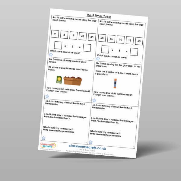Year 2 The 5 Times Table Reasoning And Problem Solving Resource ...