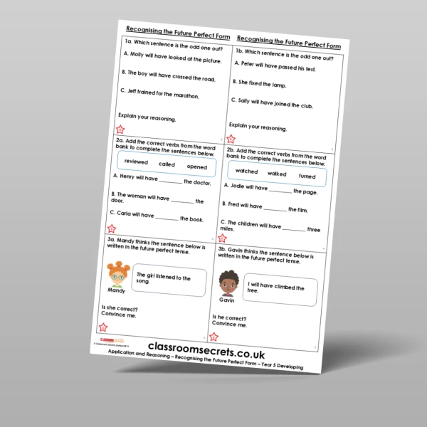 An image of the Recognising the Future Perfect Form Application and Reasoning Resource