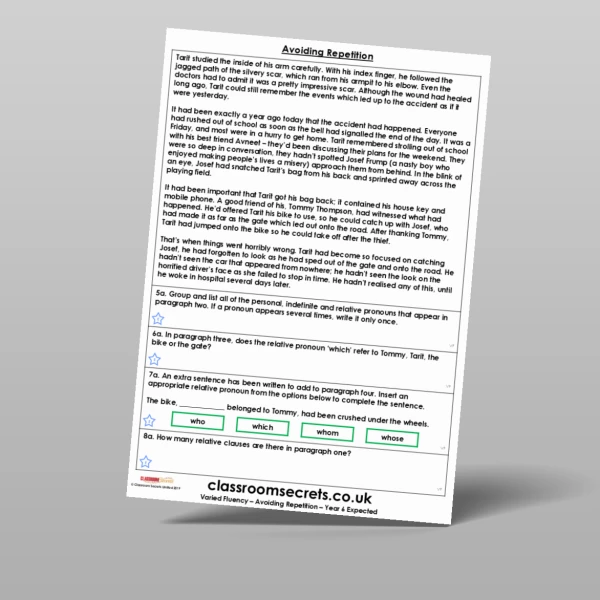 An image of the Avoiding Repetition Varied Fluency Resource