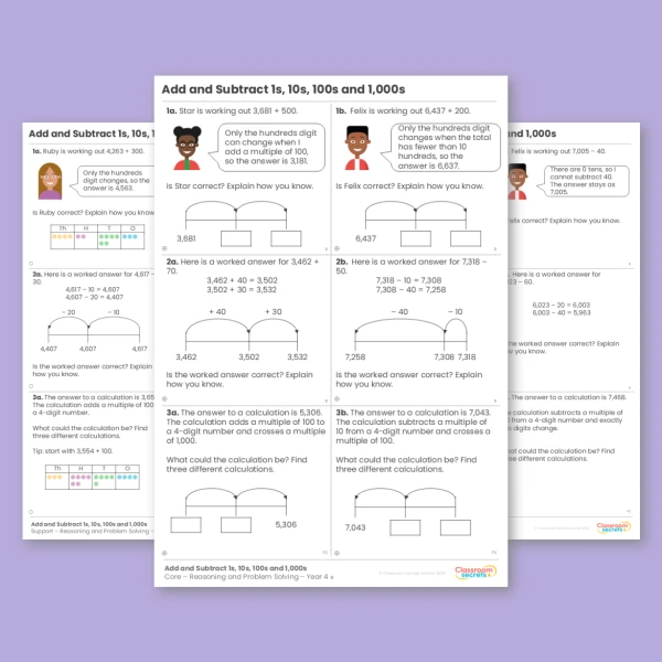 Year 4 Add and Subtract 1s, 10s, 100s and 1,000s Addition and Subtraction Reasoning and Problem Solving