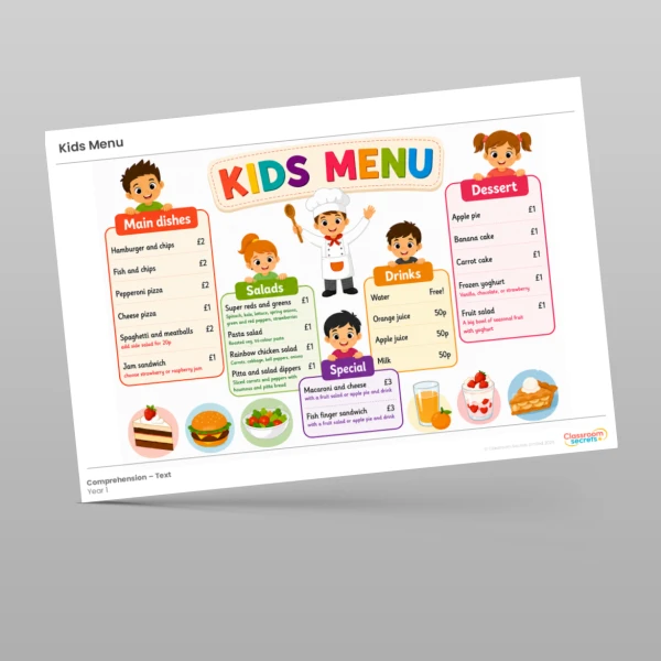 An image of the Kids Menu Whole Class Guided Reading Pack Resource