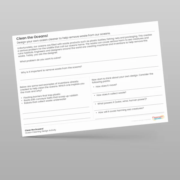 An image of the Clean the Oceans Design Activity Resource