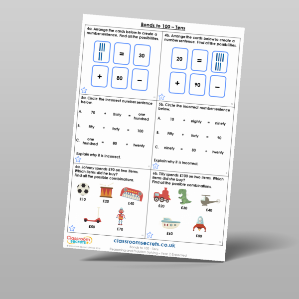 Year 2 Bonds To 100 Tens Reasoning And Problem Solving Resource ...