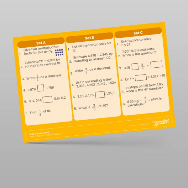 An image of the Autumn 2 Week 5 Wake Up and Work Resource