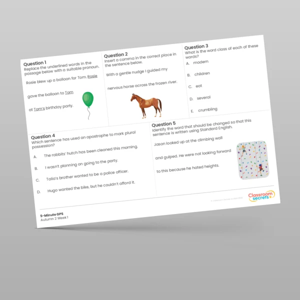 An image of the Free 5-Minute GPS Autumn 2 Week 1 Resource