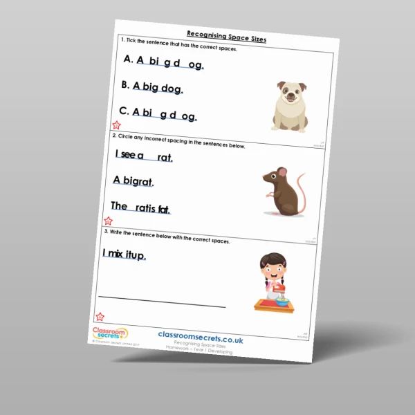An image of the Recognising Space Sizes Homework Resource