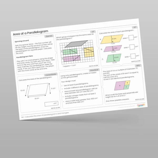 An image of the Area of a Parallelogram Tutor Mat Resource